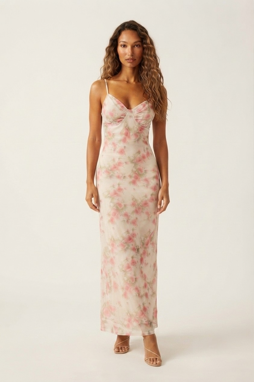 Songe Floral Mesh Maxi Dress