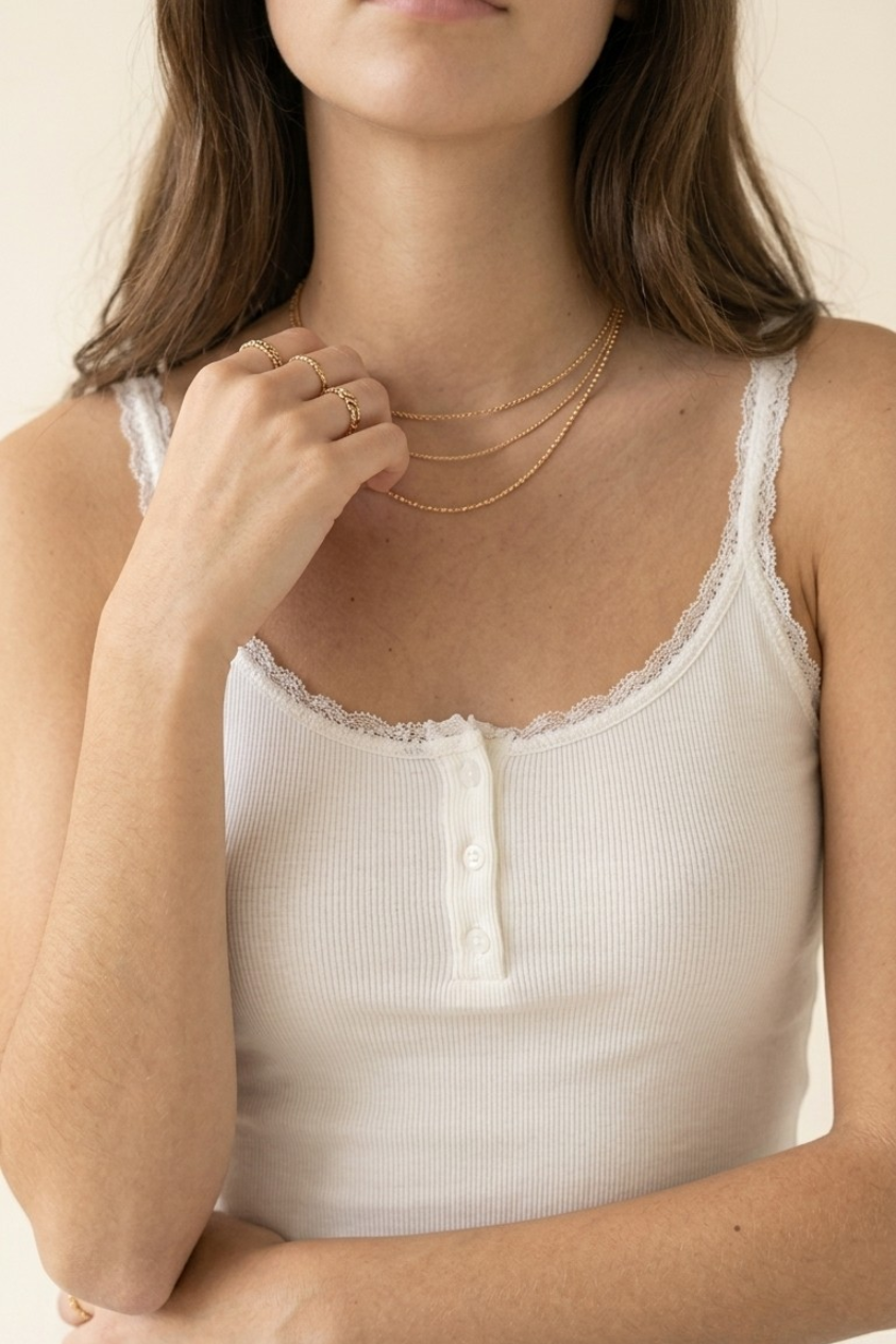 Liseret Ribbed Lace Trim Tank
