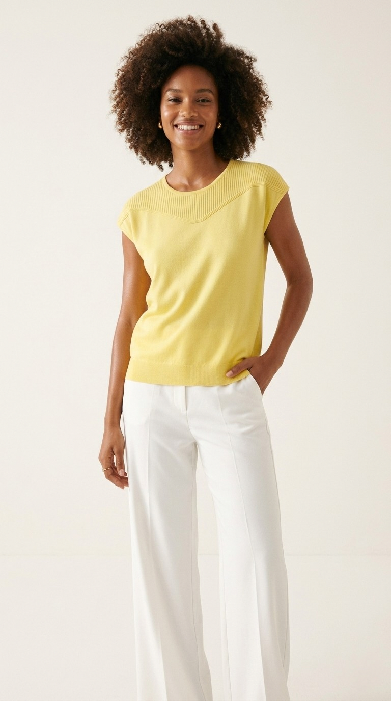 Nervuré Yellow Cap Sleeve Knit Sweater