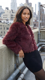 Duvet Cropped Faux Fur Jacket — Bordeaux