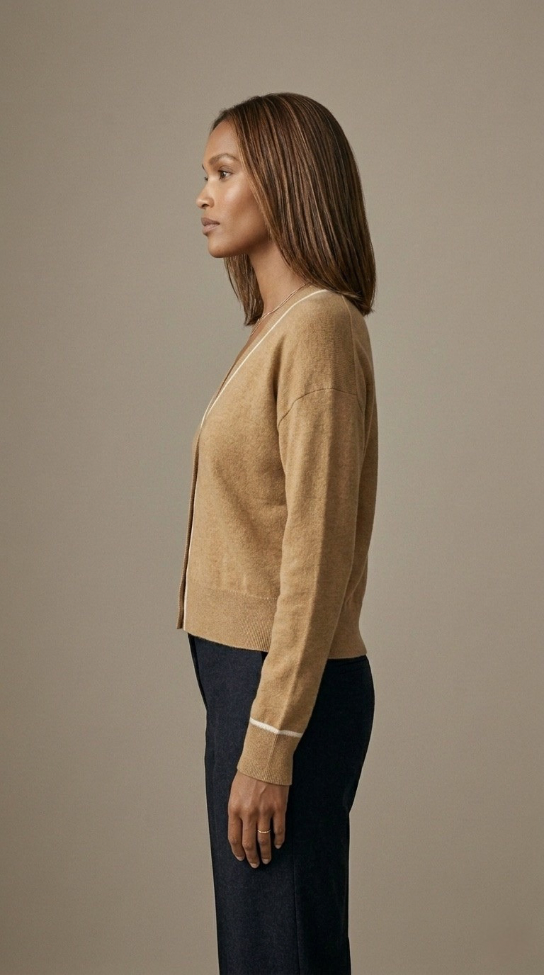 Contour Camel Contrast Trim Cardigan
