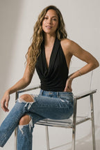 Cascade Cowl Neck Halter Bodysuit