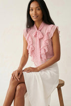 Rosette Polka Dot Ruffle Blouse