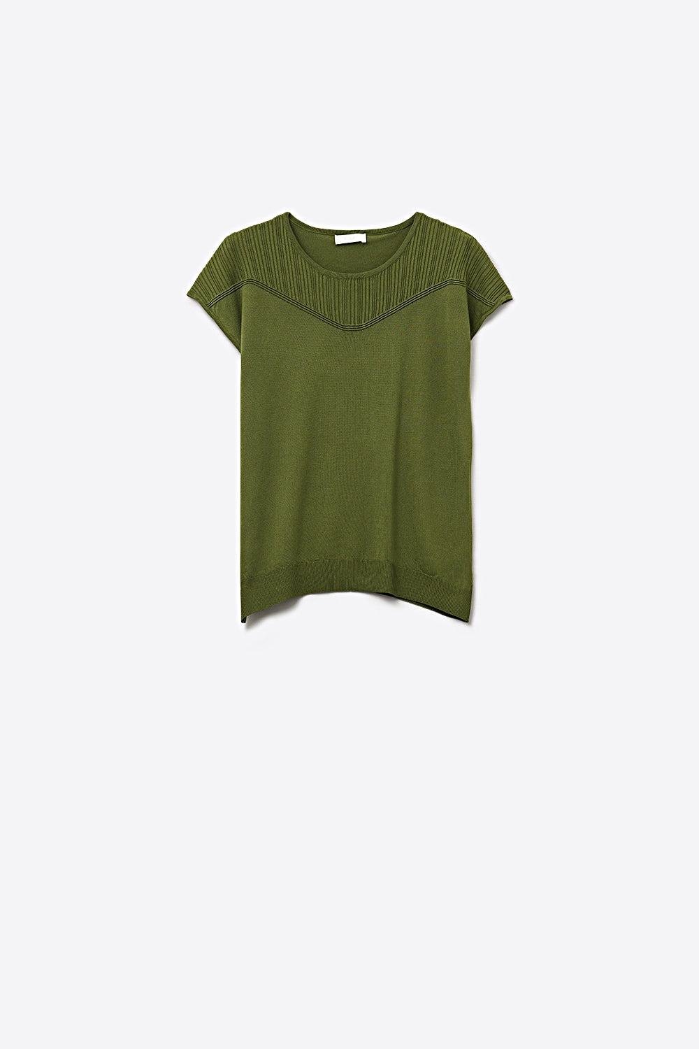 Nervuré Olive Green Cap Sleeve Knit Sweater