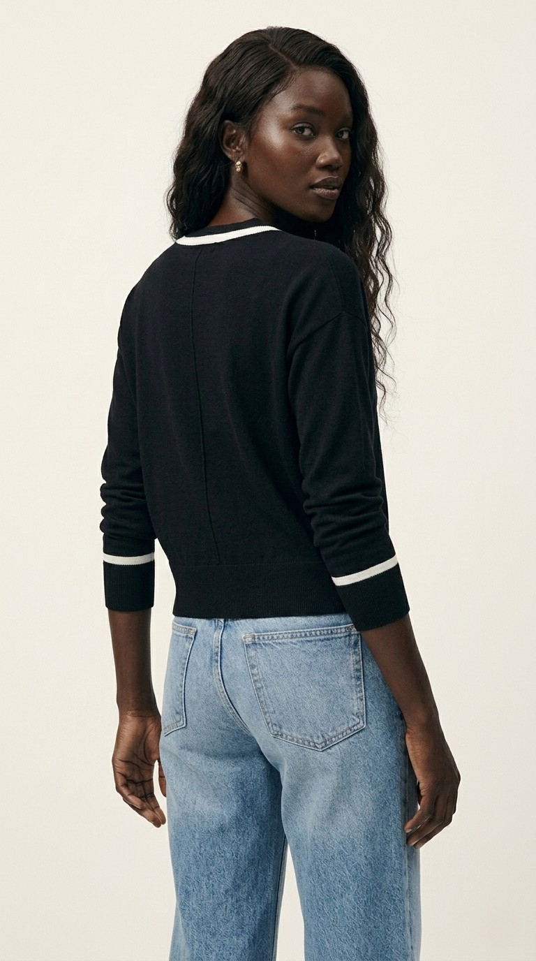 Contour Black Contrast Trim Cardigan