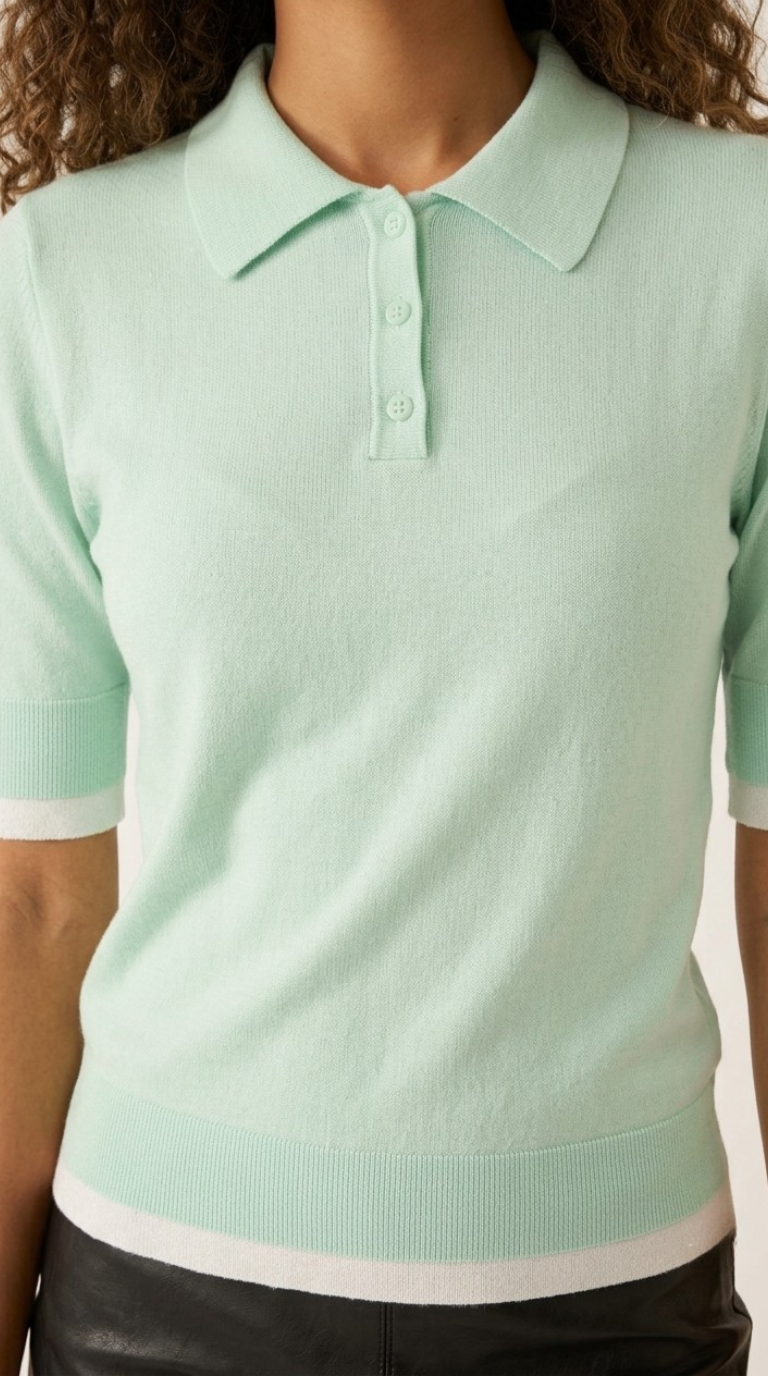 Passepoil Polo Knit Top