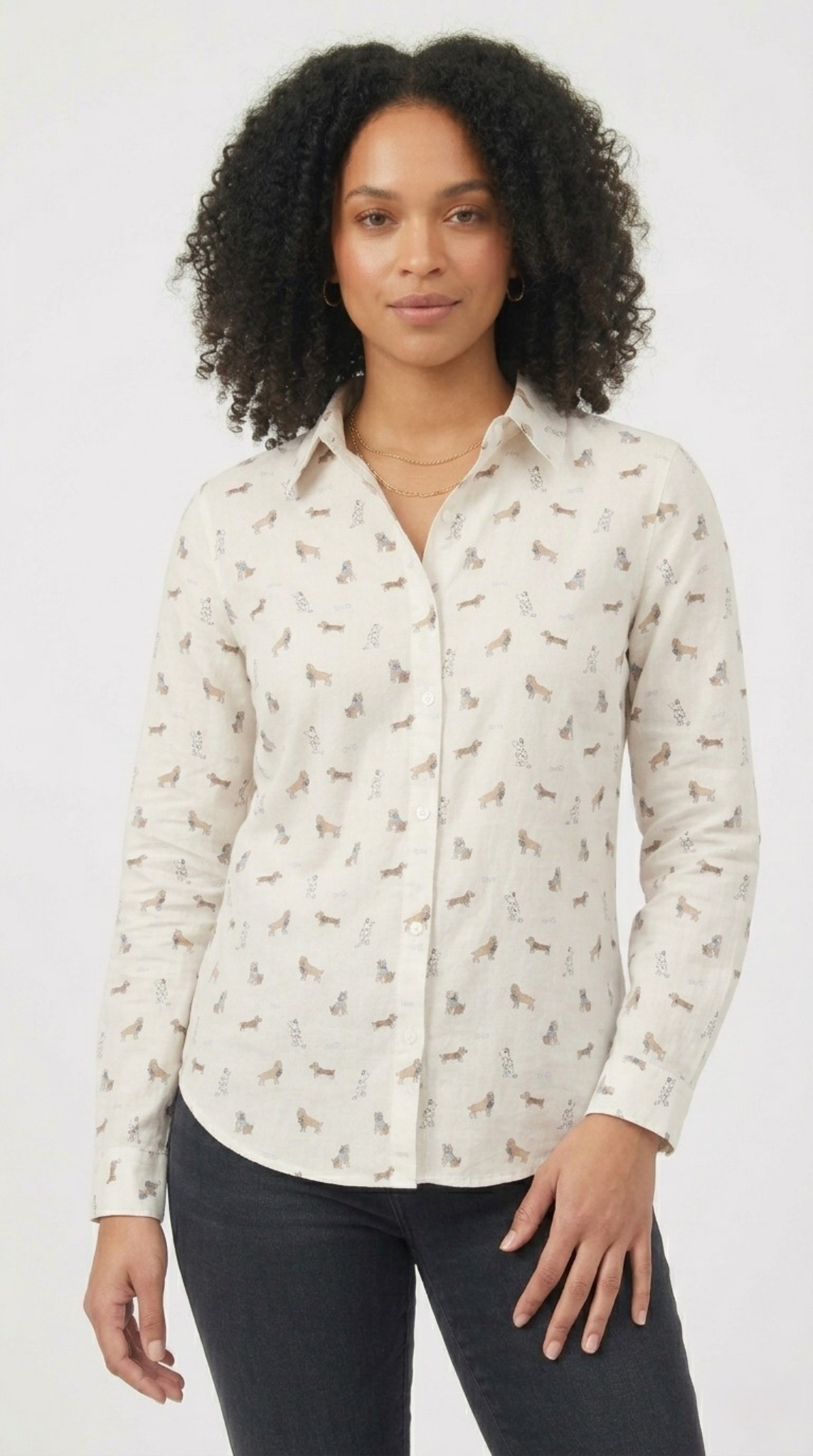 Caniche Dog Print Button Shirt
