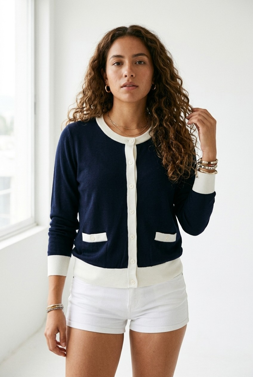 Galon Contrast Trim Cardigan
