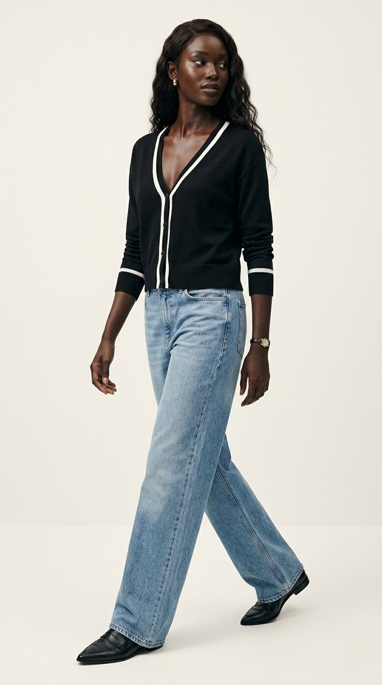 Contour Black Contrast Trim Cardigan