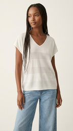 Onde White Stripe Texture Knit Sweater