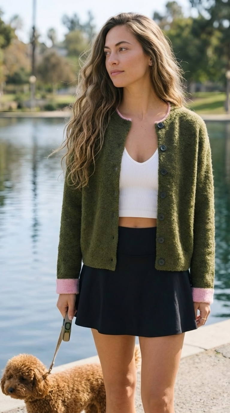 Contraste Fluffy Knit Cardigan