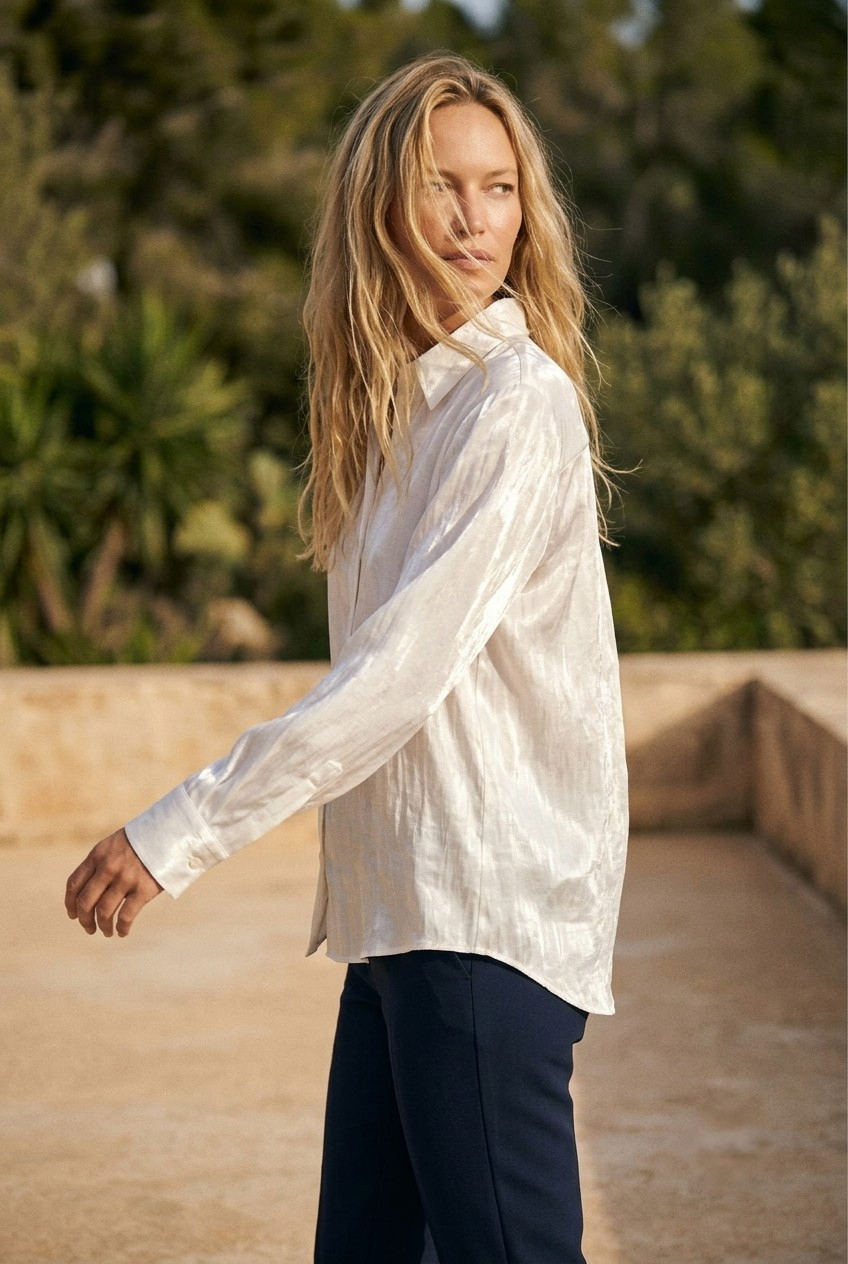 Nacré Satin Button-Down Shirt