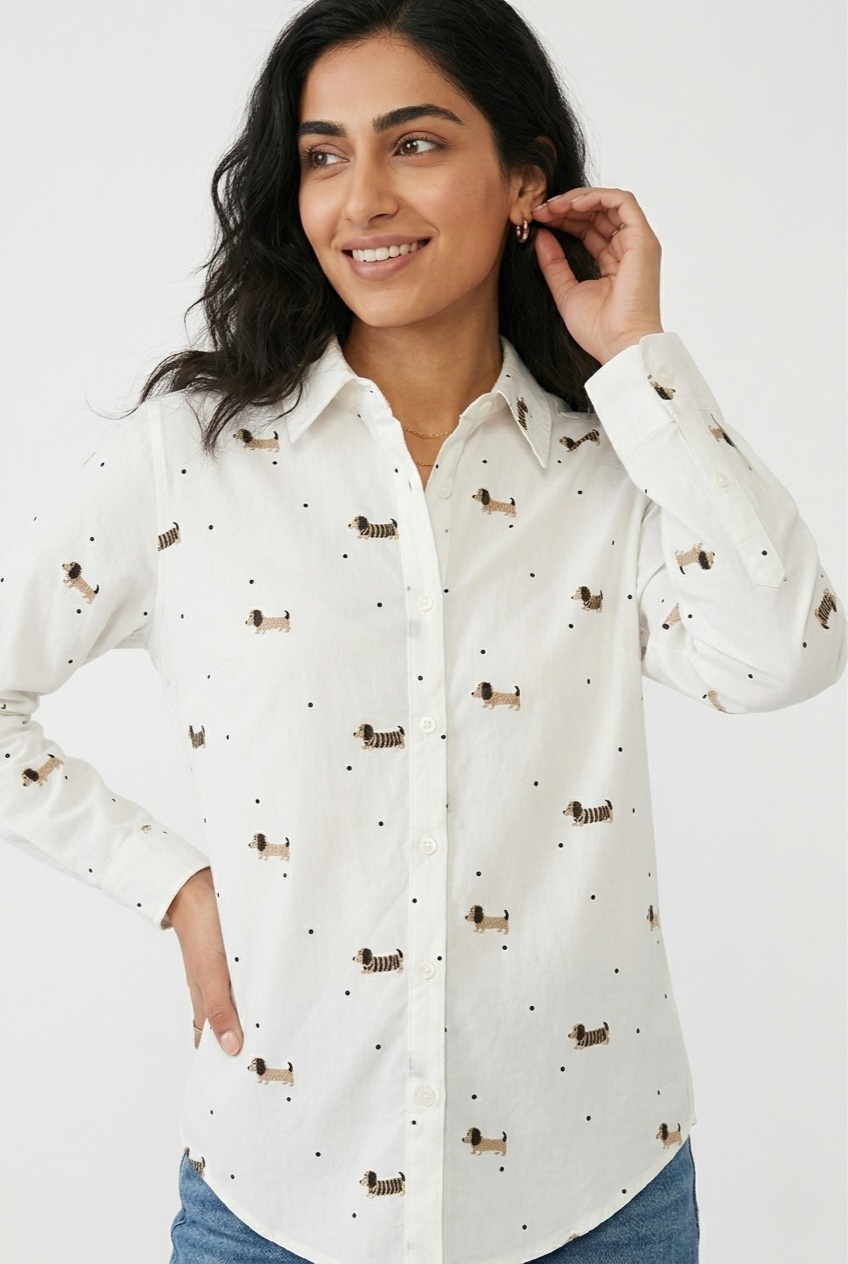 Teckel Dachshund Print Button-Up Shirt