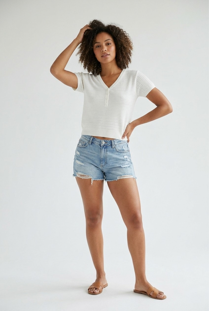 Bouton V-Neck Knit Sweater