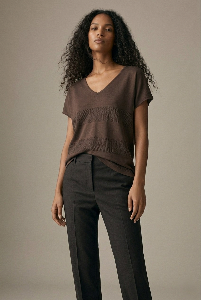 Onde Brown Stripe Texture Knit Sweater