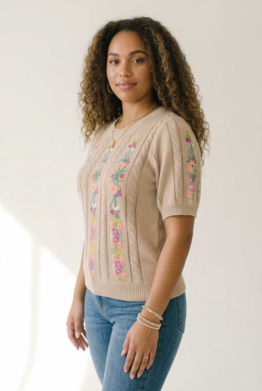 Floraison Embroidered Knit Top