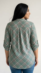Écossais Split Neck Plaid Top