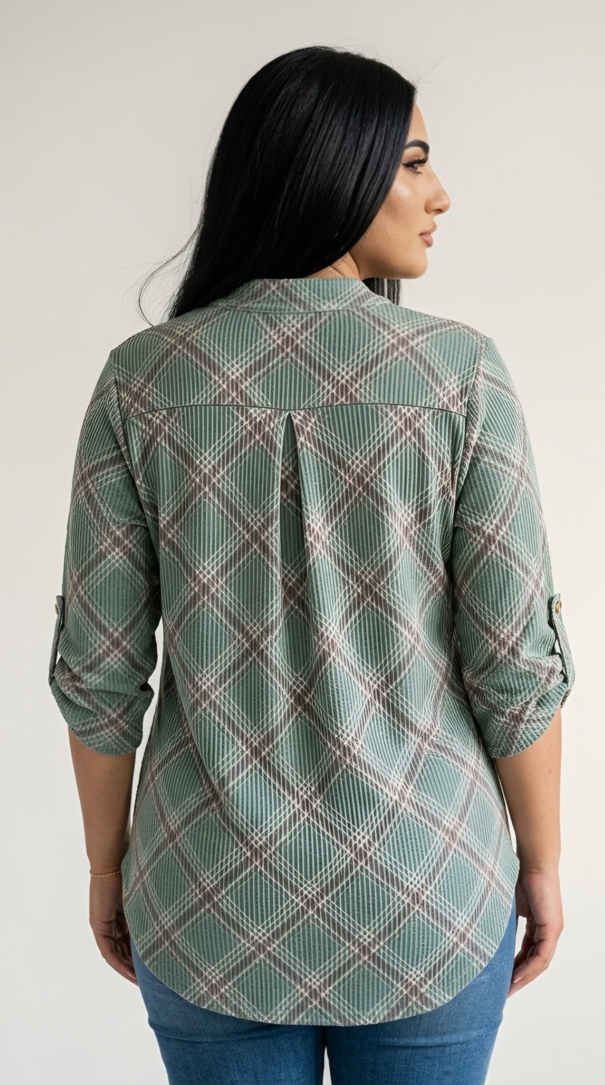 Écossais Split Neck Plaid Top
