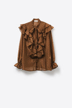 Plumetis Tie-Neck Ruffle Blouse