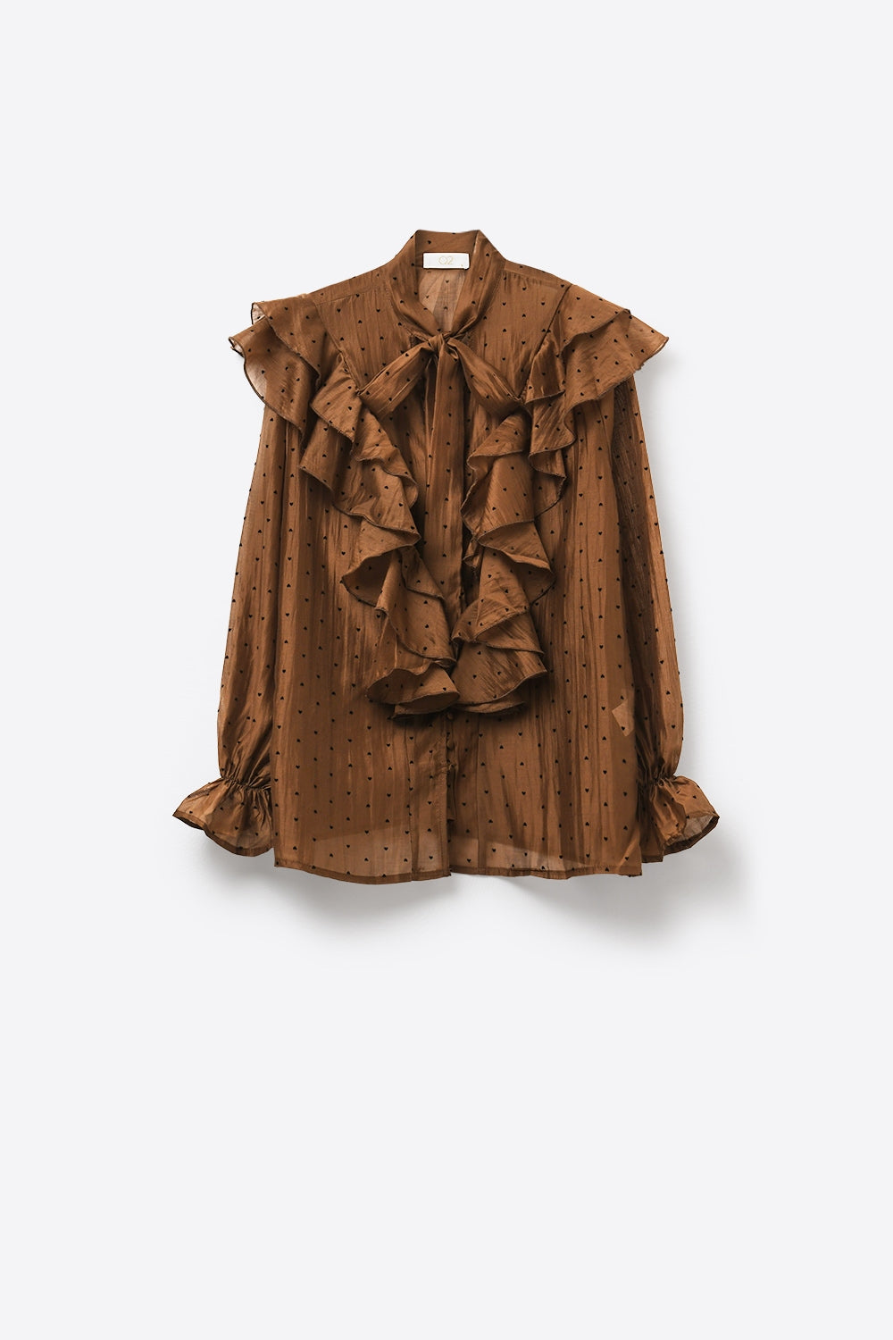 Plumetis Tie-Neck Ruffle Blouse