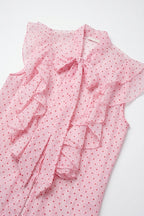 Rosette Polka Dot Ruffle Blouse