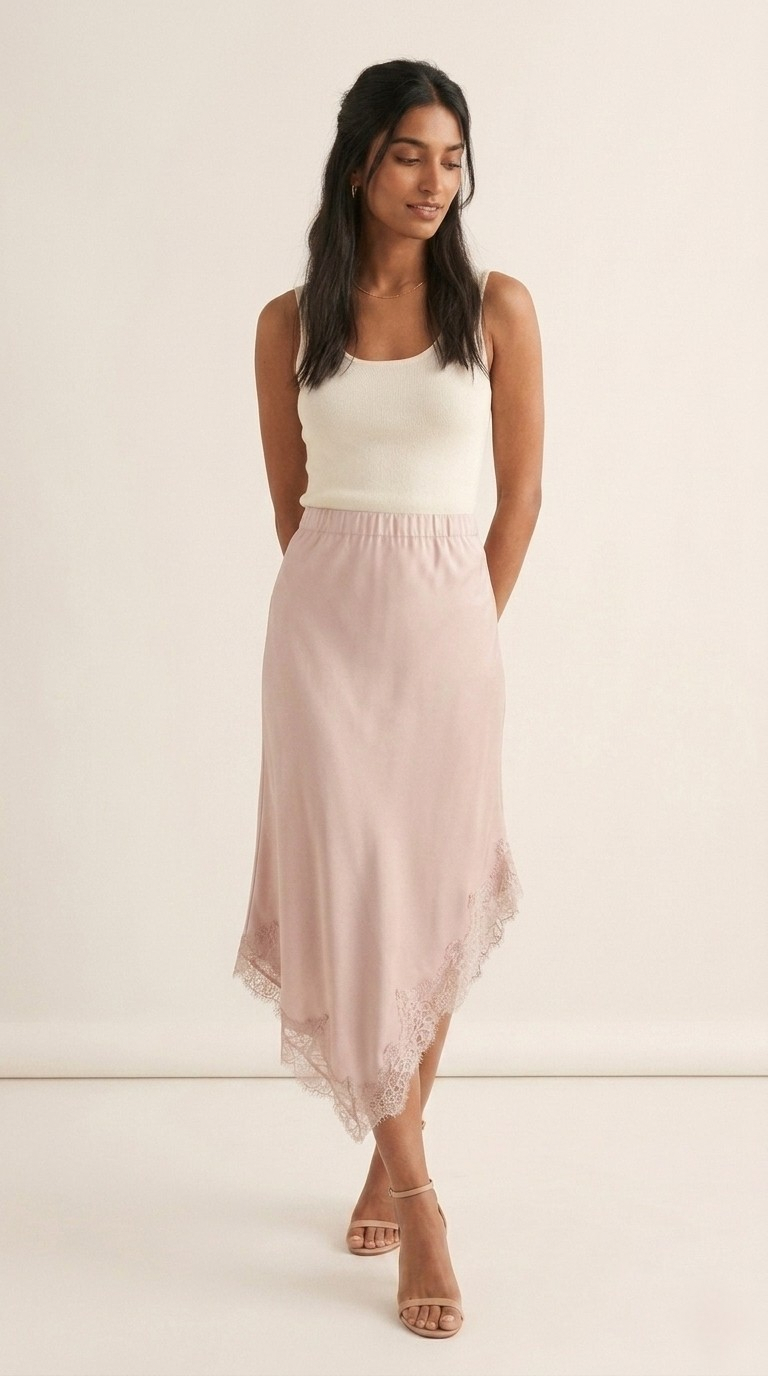 Asymétrie Satin Lace Skirt