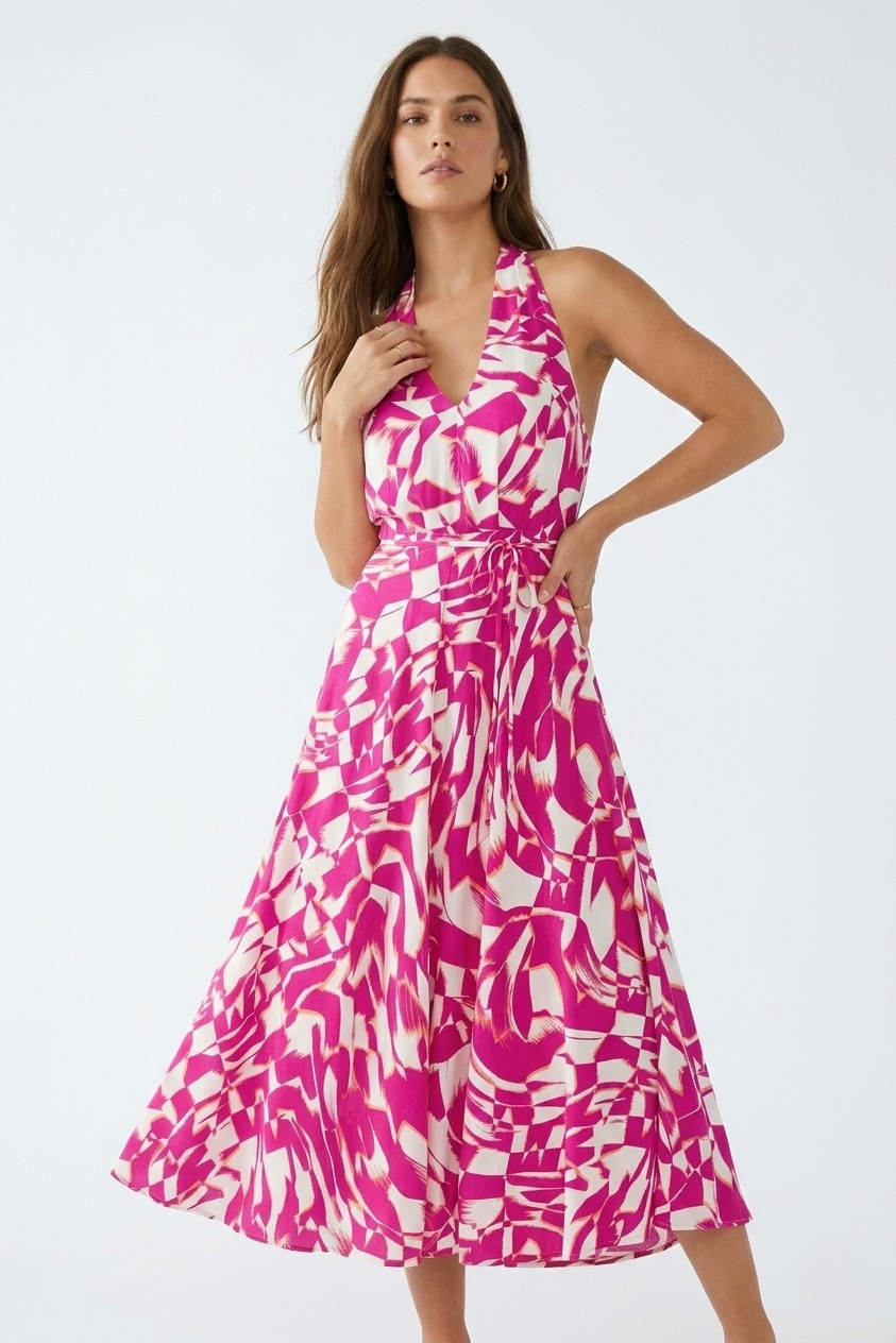 Ibiza Abstract Halter Midi Dress