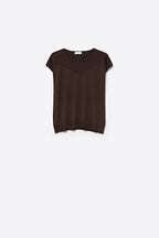 Nervuré Brown Cap Sleeve Knit Sweater