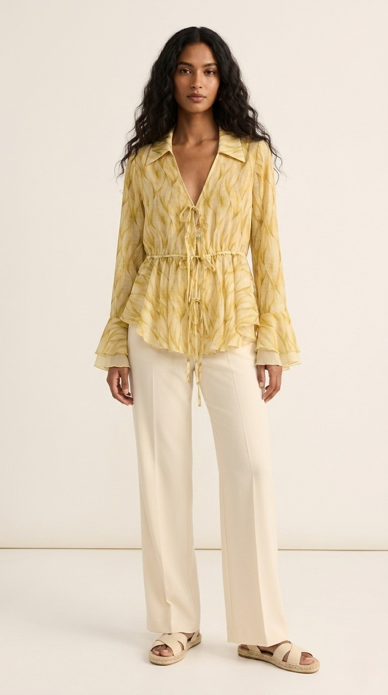 Vague Tie-Waist Printed Blouse
