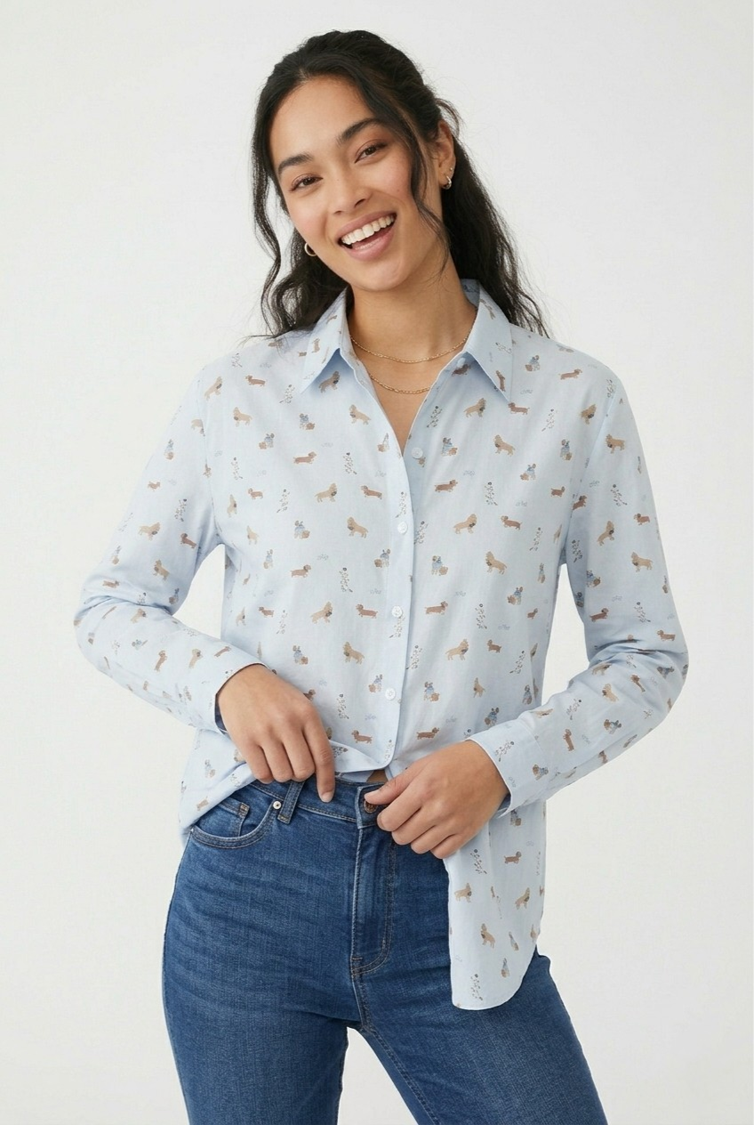 Caniche Dog Print Button Shirt