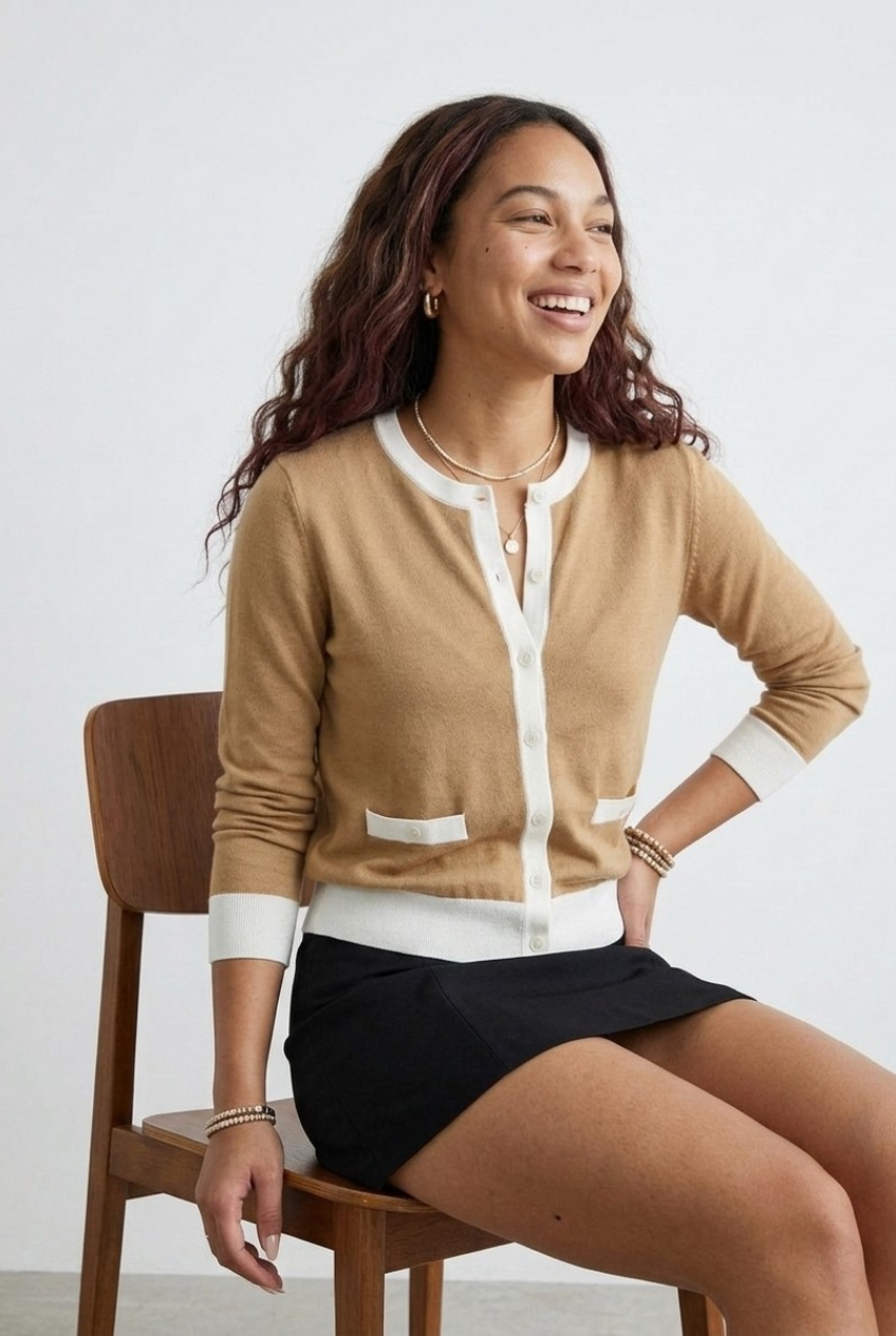 Galon Contrast Trim Cardigan