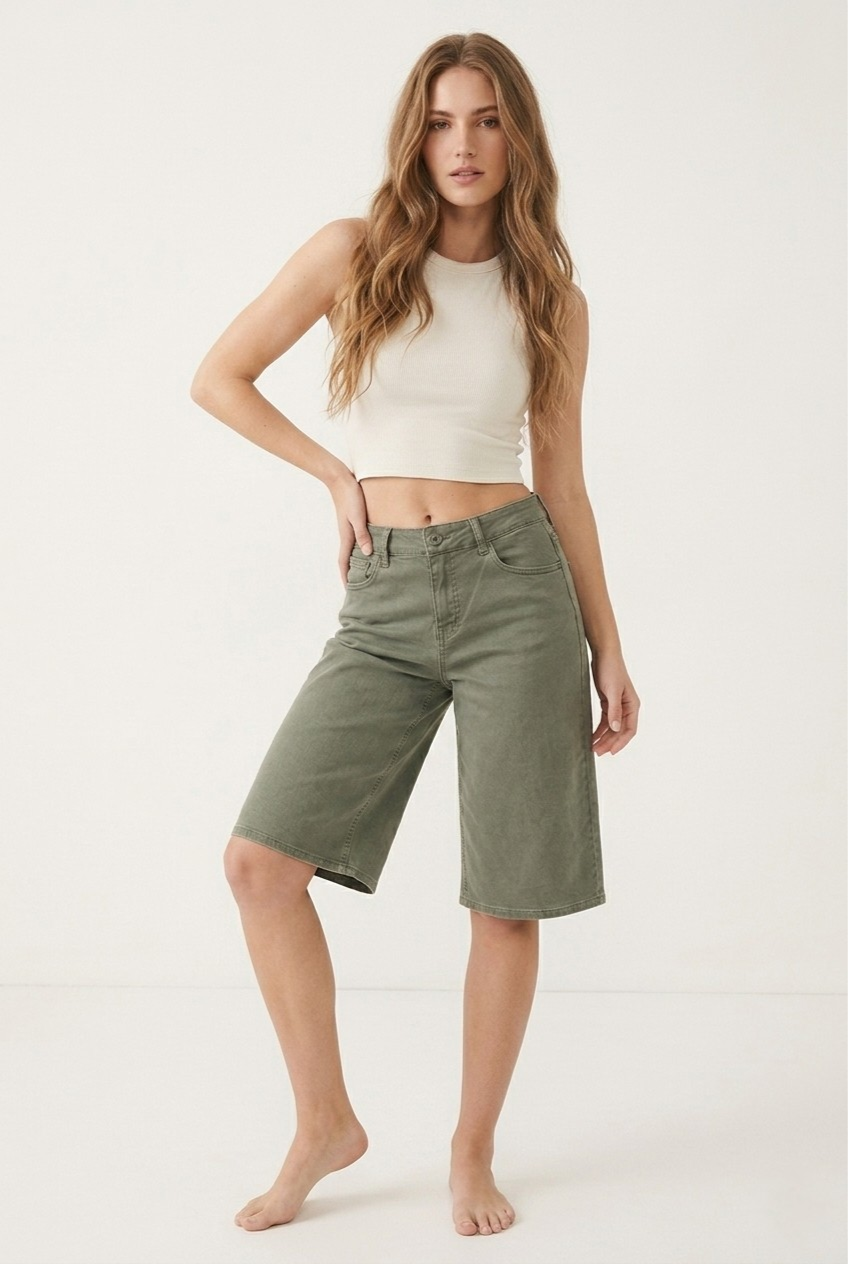 Indigo Wide Leg Bermuda Shorts