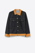 Velours Corduroy Collar Denim Jacket