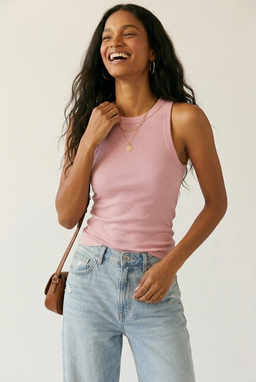 Paillette Glitter Ribbed Tank