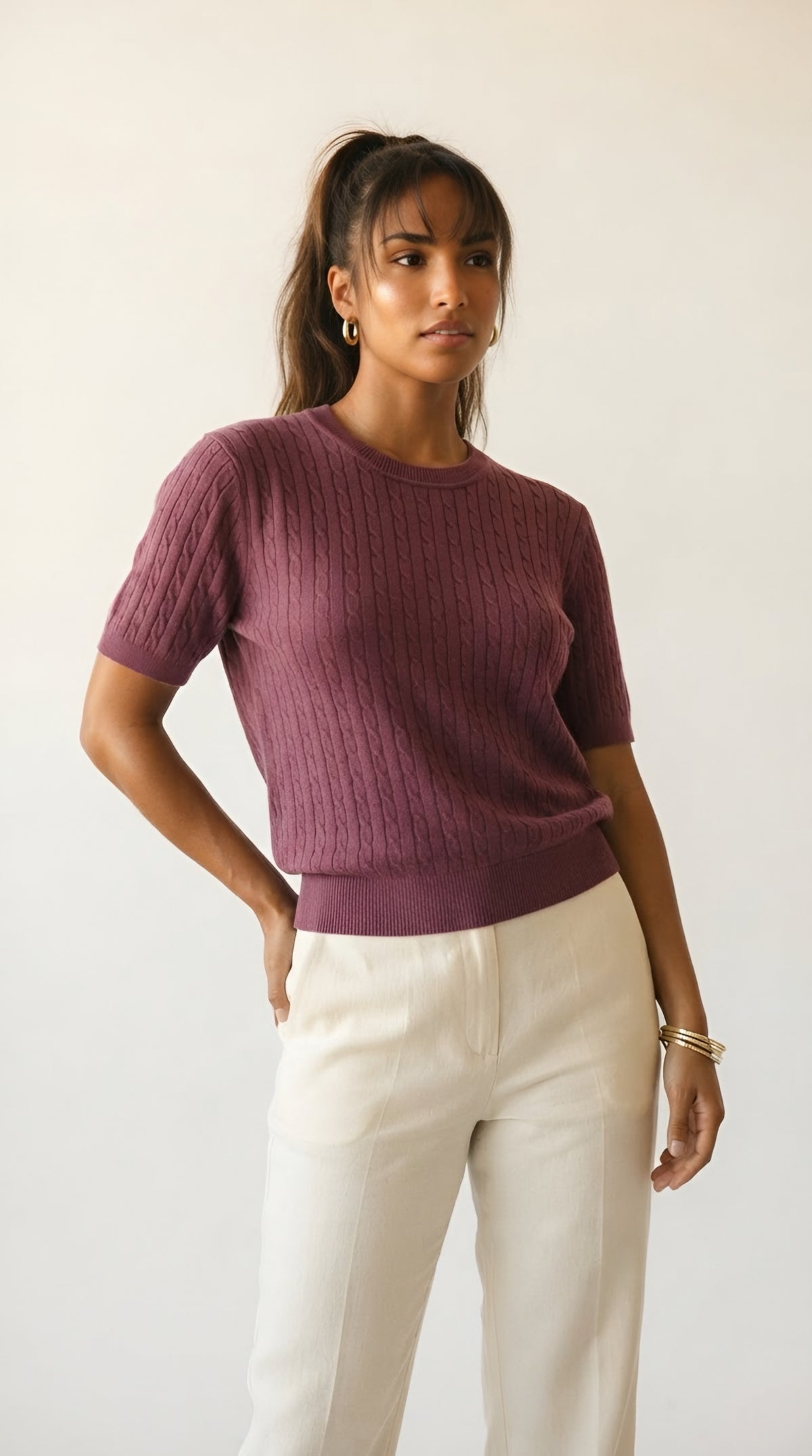 Câble Fine Knit Crew Neck