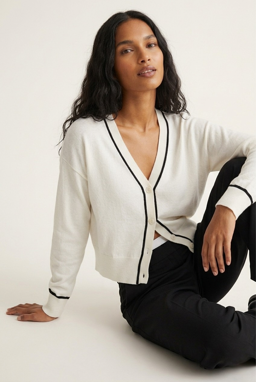 Contour White Contrast Trim Cardigan