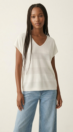 Onde White Stripe Texture Knit Sweater