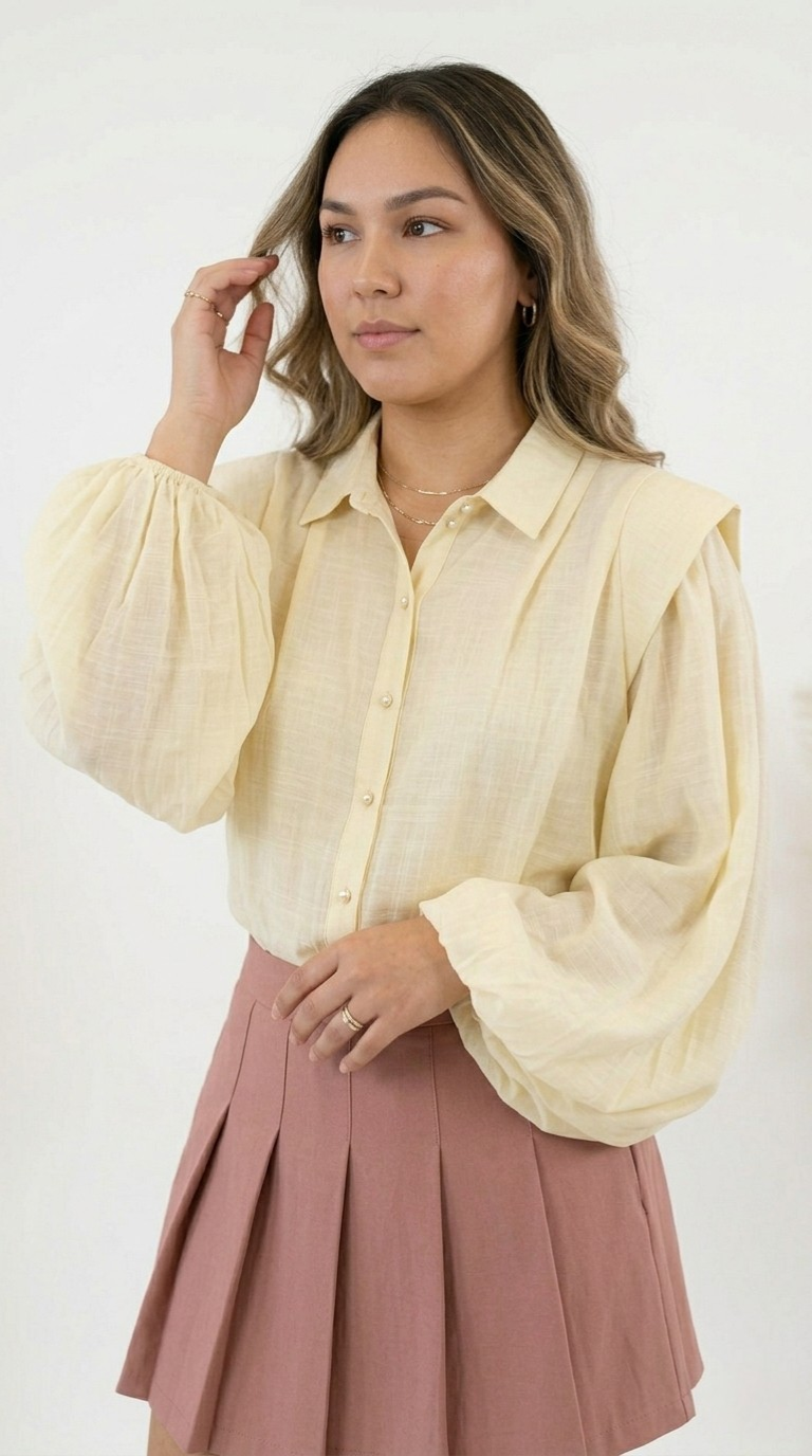 Soie Tencel Balloon Sleeve Blouse
