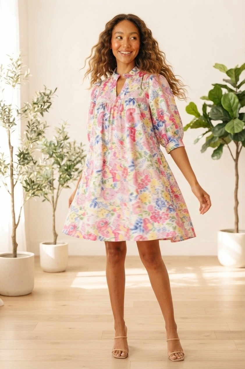 Nébuleuse Floral Notch Neck Dress