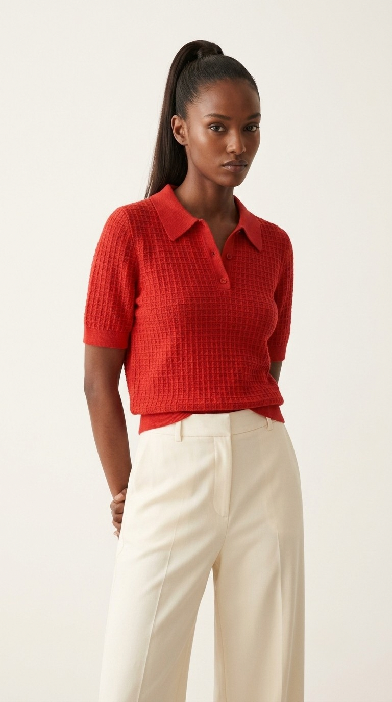 Tricot Textured Knit Polo Shirt
