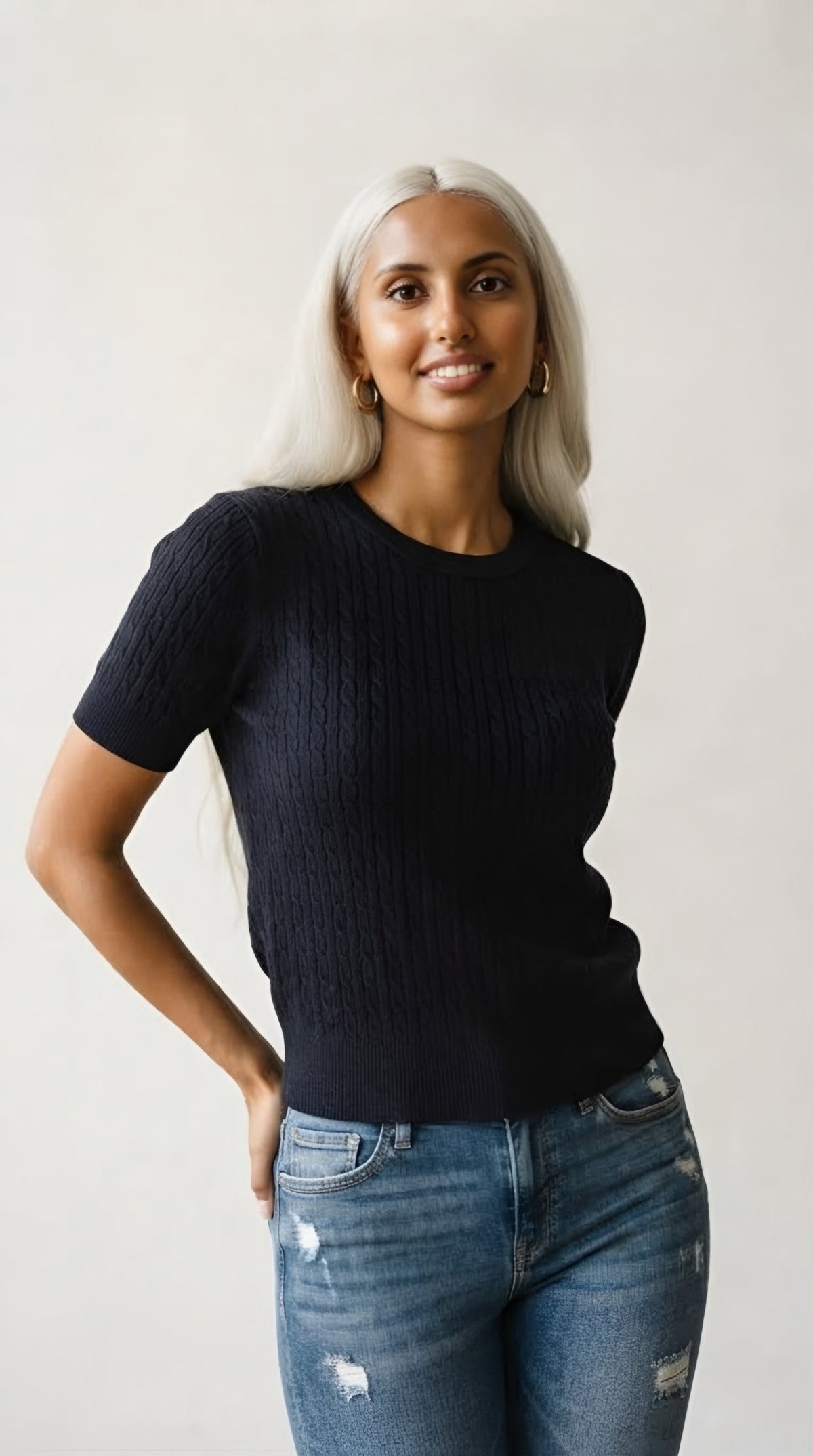Câble Fine Knit Crew Neck