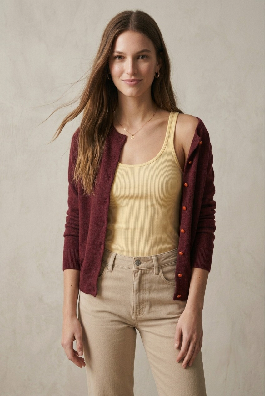 Grenat Button Front Cardigan
