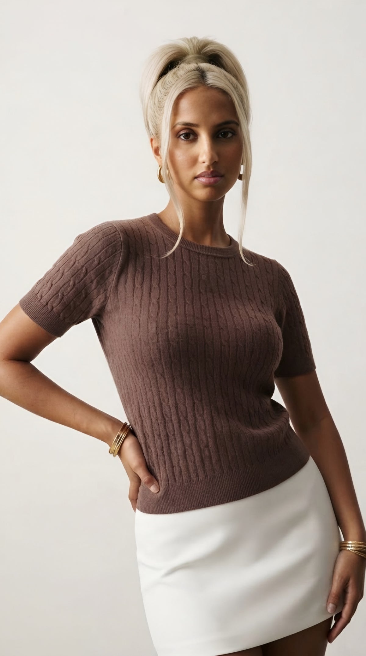 Câble Fine Knit Crew Neck