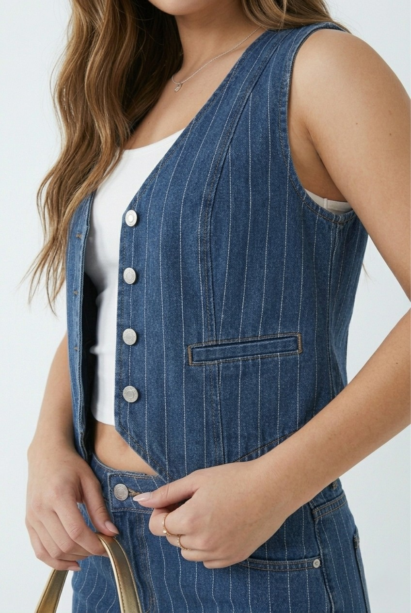 Rayure Pinstripe Denim Vest