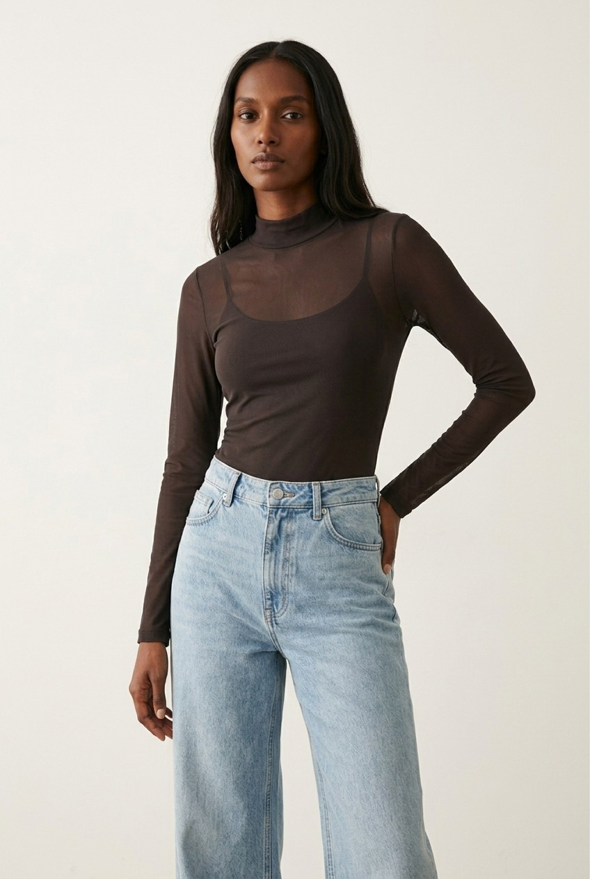 Résille Mesh Mock Neck Bodysuit