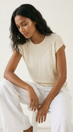 Nervuré Cream Cap Sleeve Knit Sweater