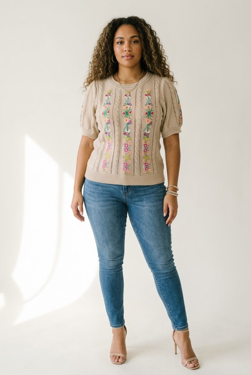 Floraison Embroidered Knit Top