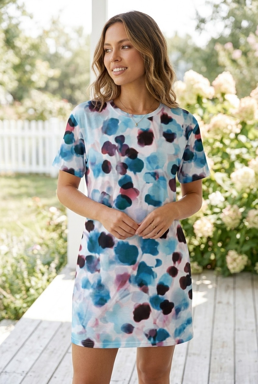 Pensée Watercolor Floral T-Shirt Dress