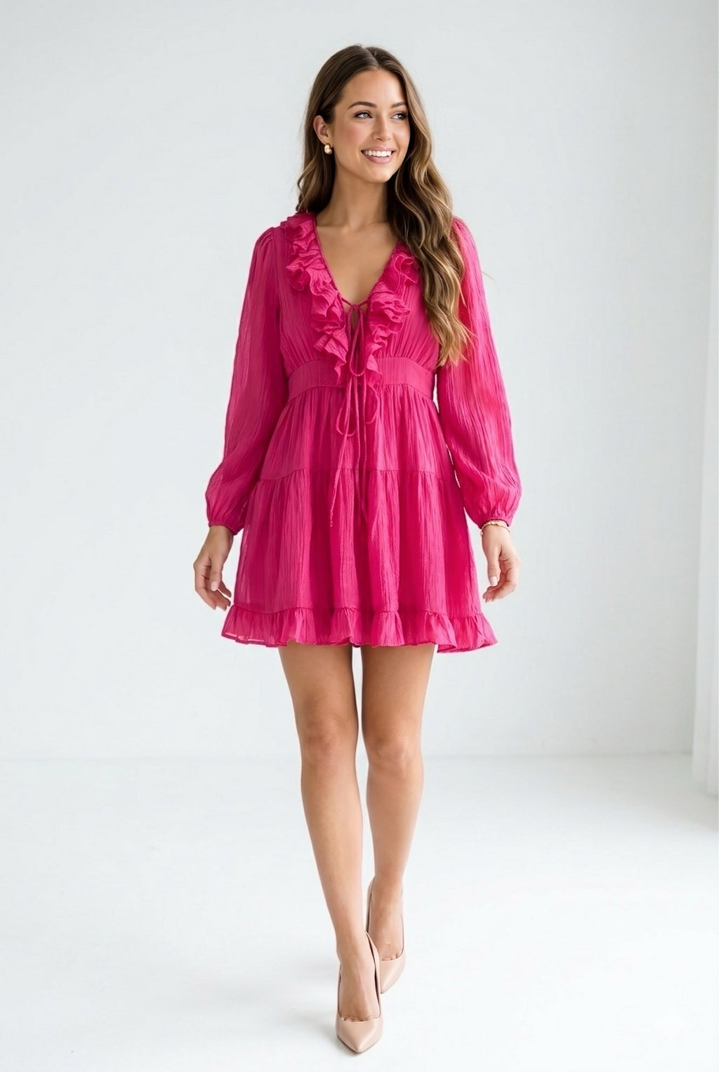 Framboise Ruffle Chiffon Mini Dress