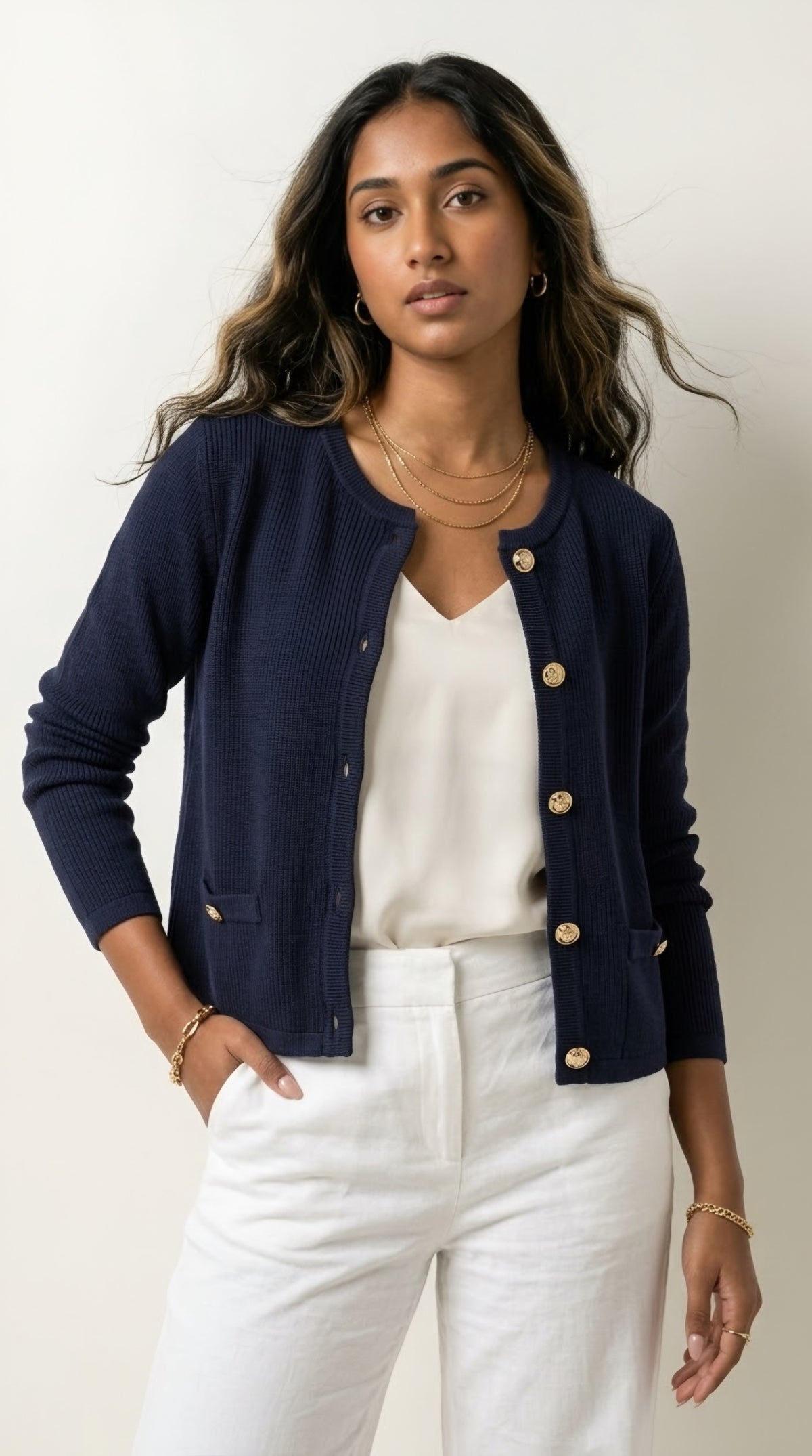 Dorée Gold Button Cardigan